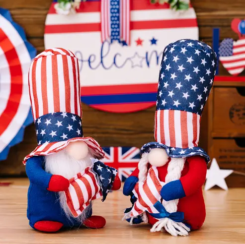 Çizgili kap Gnome bebek amerikan bağımsızlık günü hediye el yapımı kırmızı ve beyaz ekran OPP parti süslemeleri çin yeni yıl beyit