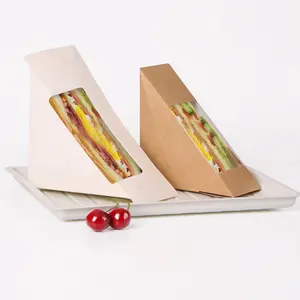 三明治楔形夹芯盒棕色可堆肥牛皮纸可生物降解一次性纸板1-6色三角形4种尺寸接受