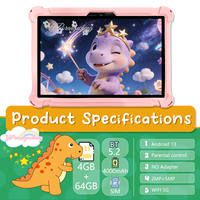 Tablet PC Edukasi Anak Baru 10.1-Inci Slot Kartu SIM 4GB+64GB MTK Octa Core Baterai 4000mAh Wi-Fi Android 12 Kamera 2MP+5MP