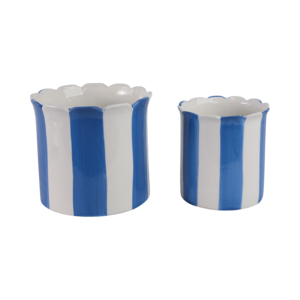 Vasi per Fiori in Ceramica a Forma di Cilindro con Bordo Ondulato, Blu e Bianchi a Strisce, per Interni ed Esterni, Vasi Decorativi per Piante - Product Image 4