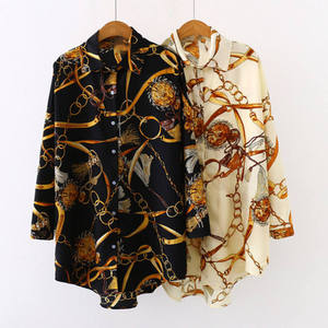 Camicette Eleganti con Stampa <span class=keywords><strong>a</strong></span> Catena per Donne, Camicie <span class=keywords><strong>Lunghe</strong></span> da Ufficio in Chiffon, Protezione Solare, <span class=keywords><strong>Maniche</strong></span> <span class=keywords><strong>Lunghe</strong></span>, Abbigliamento di Lusso Autunnale - Product Image 1