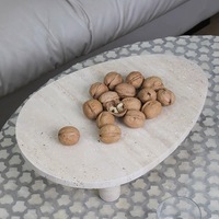 Plateau en travertin naturel beige avec base pour le rangement des nécessités quotidiennes, plateau à collation, rangement de bijoux