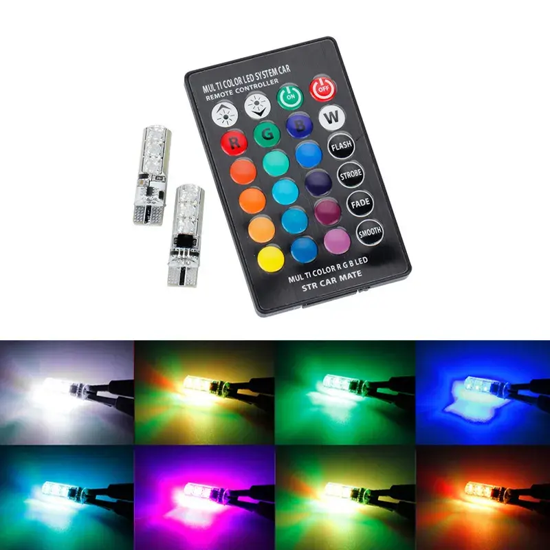 12v 6SMD T10 RGB16色コントローラーシリカゲルクリアランスライト自動車用LED電球ランプライト