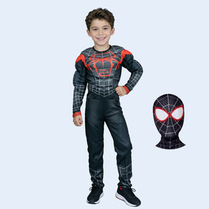 Costume Miles Spider Muscle Suit pour enfants, noir et rouge, taille 8-13 ans, tenue de cosplay pour Halloween - Product Image 1