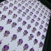 Fantaisie mélange naturel pierres précieuses plaqué argent brésilien améthyste anneaux en gros en vrac violet cubique zircone anneaux pour les femmes