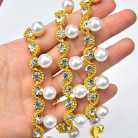 Chaîne de perles en verre et strass, garniture de perles blanches, franges de perles, ceinture décorative pour vêtements, chaussures, embellissement DIY