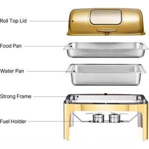 Recipiente de Acero Inoxidable Rectangular Dorado de Lujo para Servir Comida en Bodas, Recepciones, Banquetes, Hoteles - Product Image 5