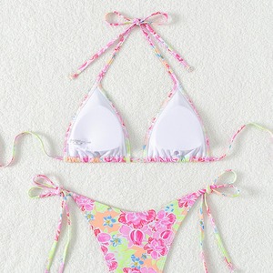 Traje de Baño de Dos Piezas con Cordones Florales Estilo Europeo Americano para Mujer, Bikini Nuevo con Logotipo en la Cintura, Parte Inferior Sexy con Estampado Floral - Product Image 2