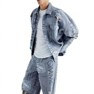 2023 Fashion Hot Selling Men's Denim Suit Custom Two Piece <b>Set</b> High Street Style 100% Cotton Quick Dry Breathable Bicycle Jacket - Product Image 1