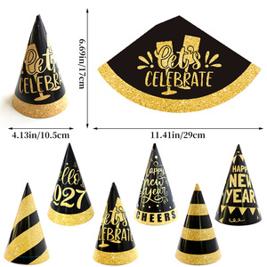 Gorros <span class=keywords><strong>de</strong></span> Fiesta <span class=keywords><strong>de</strong></span> <span class=keywords><strong>Año</strong></span> <span class=keywords><strong>Nuevo</strong></span> Negros y Dorados Premium, Juego <span class=keywords><strong>de</strong></span> Gorros Cónicos con Brillantina para Suministros <span class=keywords><strong>de</strong></span> Celebración <span class=keywords><strong>de</strong></span> Nochevieja - Product Image 2