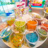 Conteneur alimentaire en plastique transparent personnalisable, hermétique, de qualité alimentaire, pour le stockage en vrac de bonbons, idéal pour l'affichage en confiserie
