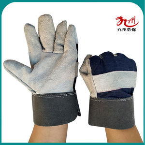 Short Double Layer Cowhide Welding <b>Gloves</b> Heat Resistant For Stick Welding Industry - Product Image 2