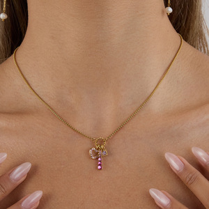 Collar con Colgante Hueco de Zirconio Rosa en Forma de Corazón, Acero Inoxidable, Chapado en Oro, Joyería de Regalo - Product Image 3