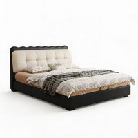 Modernes Einfaches Design Minimalistisches Echtes Leder Oberfläche Holzrahmen Metallbeine Weiches Doppelbett BTLB051 für Schlafzimmer oder Hotel