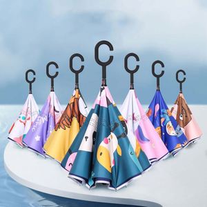 Parapluie inversé classique personnalisé pour adultes, commande manuelle, en tissu pongé, style droit, pour cadeaux promotionnels pour enfants - Product Image 2
