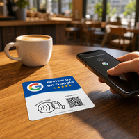 Kartu Ulasan Sosial NFC Ultra Tipis Stiker Meja Kode QR Dinamis Tanpa Kontak Ketuk untuk Ulasan Chip ISO14443A 215