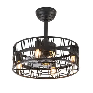 Industrial Retro Iron Cage Living Room Ceiling Fan Light Bedroom Inverter Fan Light with Fan Lighting