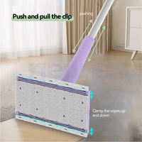 Serpillère plate détachable et modulable avec manche en fer, haute capacité de charge, fixation par clip push-pull, compatible avec les lingettes, les serviettes faciales et les papiers dépoussiérants