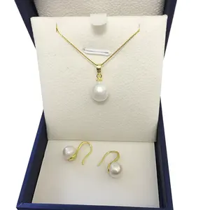 Set di gioielli di perle d'acqua dolce naturali in argento 925 da 18 pollici con collana di orecchini, perla di riso AAA da 8 mm