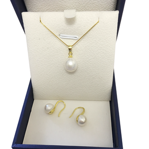 <span class=keywords><strong>Set</strong></span> di gioielli di perle d'acqua dolce naturali in argento 925 da 18 pollici con collana di orecchini, perla di riso AAA da 8 mm - Product Image 1