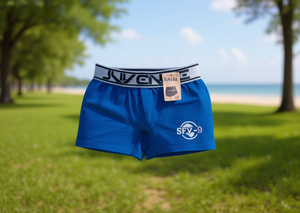 JUVENILE <b>Men's</b> <b>Shorts</b> SFV-9 Blue Elastic Waist Breathable Knitted Polyester Casual <b>Short</b> <b>Shorts</b> Mid Waist Front Logo - Product Image 2