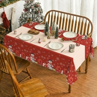 Nappe de Noël en gros, motif bonhomme de neige et flocons rouges, pour dîner de fête d'hiver, fournisseur d'usine