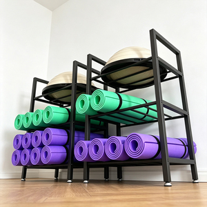 Vertical Freestanding Yoga Storage Cart, Multi-function Metal Rack for <strong>Rolled</strong> Yoga <strong>Mats</strong> and Bosu Half Ball OEM Private Label - Product Image 1