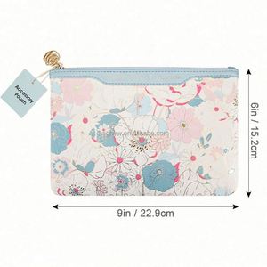 Juego de 2 Bolsas de Maquillaje de Piel Sintética con Cierre, Diseño Original, Etiqueta Privada para Mujer, Color Azul Floral, de Lujo - Product Image 3