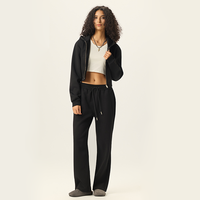 Ensembles de sweats à capuche et pantalons OEM 350 GSM avec fermeture éclair, logo personnalisé, streetwear épais, sweats à capuche courts et pantalons de survêtement pour femmes, ensembles deux pièces