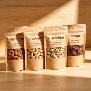 <b>Biodegradable</b> Custom Printed Kraft <b>Paper</b> PLA Lined Flat Bottom Stand up Pouch for Organic Nuts Food Packaging Bag with Window - Product Image 1