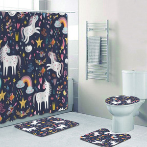 Unicorn <strong>Shower</strong> <strong>Curtain</strong> 60''W X 72''L Girl Cartoon <strong>Funny</strong> Polyester Waterproof 12 Pack Plastic Hooks Bathroom <strong>Curtain</strong> Set - Product Image 6