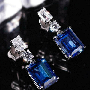Orecchini Rettangolari con Zirconia Cubica Blu per Donne, Eleganti Gioielli da Sera e da Sposa - Product Image 3