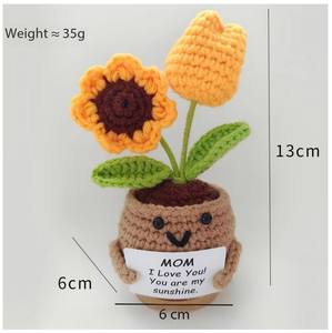 Regalo hecho a mano positivo girasol tulipán corazón muñeca ganchillo con tarjeta olla <span class=keywords><strong>Baser</strong></span> apoyo emocional para amigos familia maestros - Product Image 3