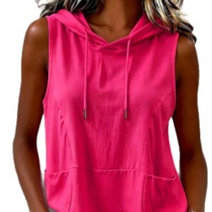 Dropshipping Shopify Plus Size Womens Hooded Sleeveless Tank <b>Top</b> Solid Color Casual Summer Streetwear Loose Fit - Product Image 1