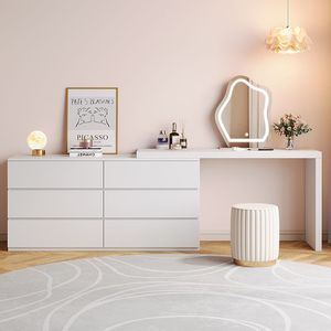Moderno Simple Dormitorio Tocador Crema Retráctil <span class=keywords><strong>Maquillaje</strong></span> Escritorio Integrado Cubo Gabinete de Almacenamiento Pequeño Apartamento Crema Panel - Product Image 1