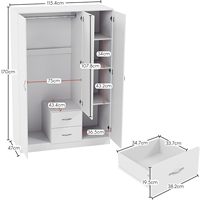 Armoire moderne en bois blanc avec miroir, 3 portes, étagère et tringle de suspension, meuble de rangement pour chambre à coucher