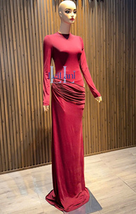 Elegant Regular Sleeve Ruched Maxi Dress-Sexy Cut-Out Waist Bodycon High Street Style Evening Wear for Women Cotton Spandex - Product Image 4