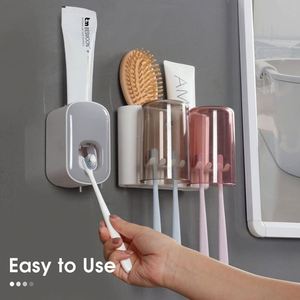 Dispensador de Pasta de Dientes de Plástico Moderno, Soporte de Pared para Cepillos de Dientes, Almacenamiento para Baño con Ranura para Cepillo de Dientes - Product Image 5