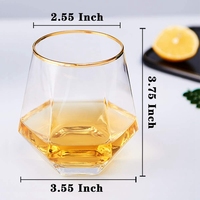 Lot de 100 verres à vin sans pied en plastique incassable, forme diamant, recyclables et sans BPA, transparents avec bord doré, pour les fêtes