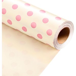 Pink Beige Polka Dot <b>Tissue</b> <b>Paper</b> 17 In X 32.8 Ft Reversible Gift <b>Wrap</b> Classic Style Disposable Packaging - Product Image 1