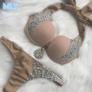 Swimwear MLY Push Up Womens Swimwear Models Nude Rhinestone Bikini Plus Size Swimwear