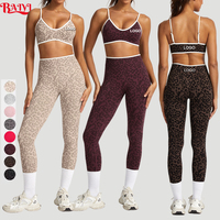 Ensemble de yoga 2 pièces sans couture imprimé léopard en nylon, legging taille haute et haut de sport pour femme – Tenue de fitness et d'entraînement