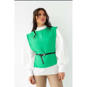 Conjunto de Camisa Verde con Cinturón y Poncho para Mujer, 100% Algodón Oxford, Transpirable - Product Image 2