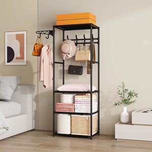 Armario Metálico Independiente con Barra para Colgar, Organizador para Sala de Estar, Dormitorio, Ropa, Bolsas, Ropa de Cama, Perchero - Product Image 4