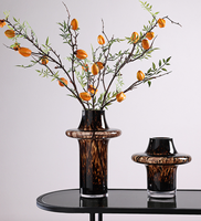 Vase Moderne en Verre Soufflé à la Main, Petit Diamètre, Motif Cristal Ambre Écaille de Tortue Léopard, pour Arrangements Floraux Hydroponiques, Décoration Douce pour la Maison