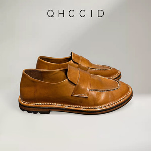 Mocasines de Cuero para Hombre Qinhong, Sin Cordones, Tacón Bajo, Transpirables, Casuales, Color Marrón Sólido, Suela Cosida, Estilo Retro - Product Image 4