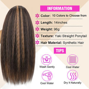 Queue de cheval synthétique Yaki Kinky Straight en gros, extension de cheveux à cordon, installation facile, fibre haute température, à enrouler - Product Image 2