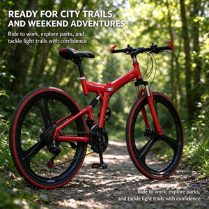 Bicicleta de Montaña Plegable de Acero de <span class=keywords><strong>26</strong></span> Pulgadas, 21 Velocidades, Doble Suspensión, Rueda Integral de 3 Radios, Freno de Disco, Bicicleta MTB para Adultos, Venta al Por Mayor OEM - Product Image 6
