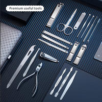 Coupe-ongles professionnel en acier inoxydable pour manucure et pédicure, ciseaux à cuticules, kit de coupe-ongles de voyage, 19 pièces