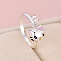 Bague Animal en Argent Sterling 925 Mignon Hello Kitty Chat Bague Ouverte Bijoux pour Femmes Filles